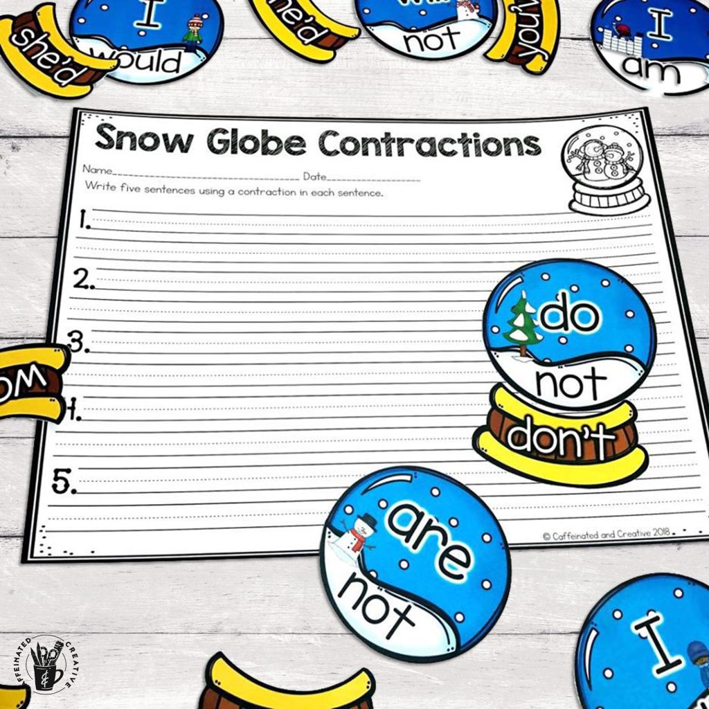Snow Globe Contractions Center is a fun and easy center game for students to learn contractions. Simply print, laminate and cut out! Great for Christmas or winter time!