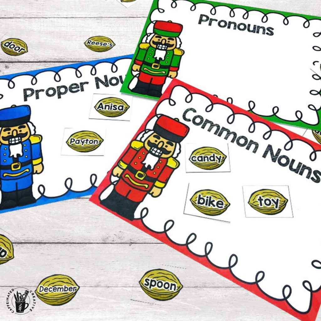 Nutcracker Nouns Center is a fun and easy center game for students to learn the different types of nouns. Included are common nouns, proper nouns and pronouns. Simply print, laminate and cut out!