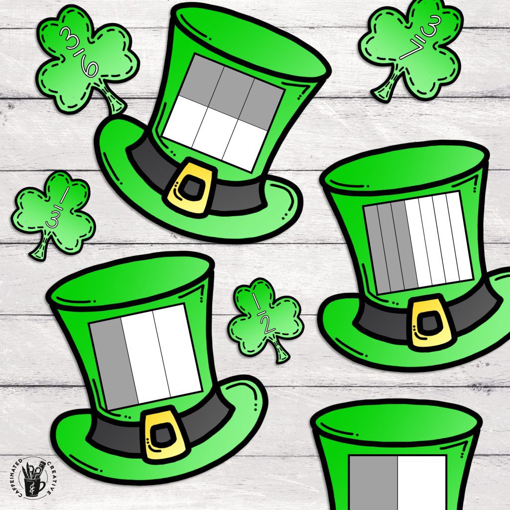 Fortune and Fractions Center Game if a easy and quick center for student's to practice learning fractions. To play they simply match the hat that has a shaded fraction, to the clover that has the fraction written in numerical form. Great for St. Patrick's Day!