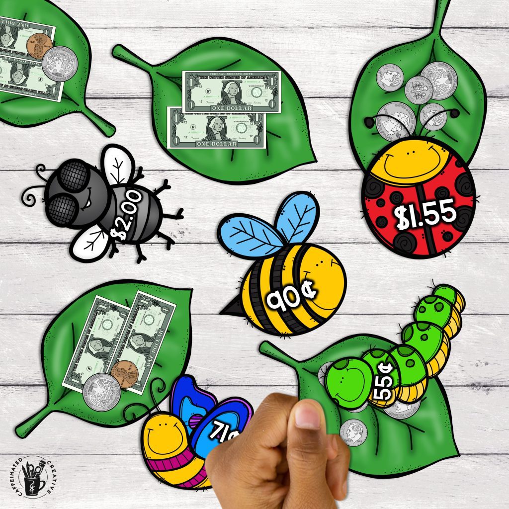 Bugs and Bills Money Center Game is a fun and quick center for students to practice money! To play they simply match the bug that has the dollar amount to the leaf with coins and bills on it. Comes with 24 different bugs and matching leaves as well as a recording sheet! Great for a spring math activity!