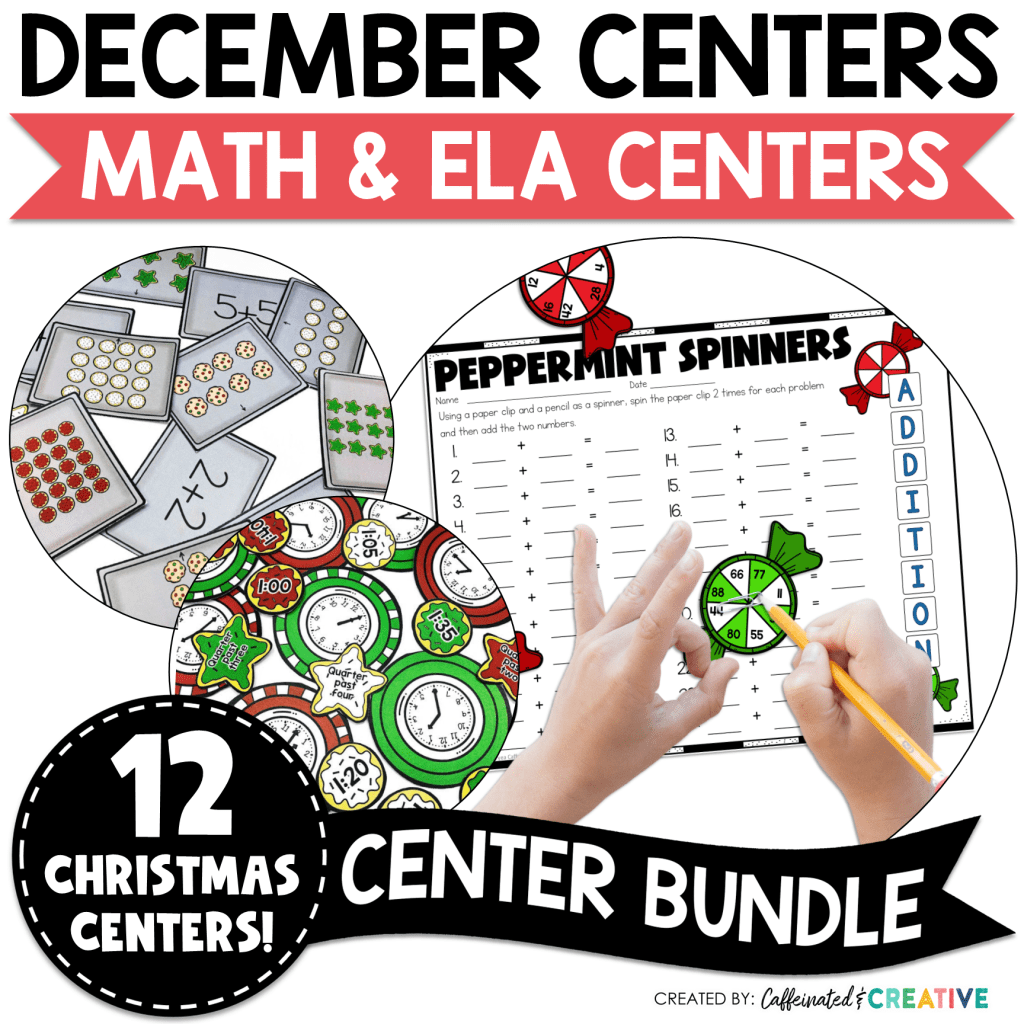 December Centers Math and ELA Hands On Center Activities