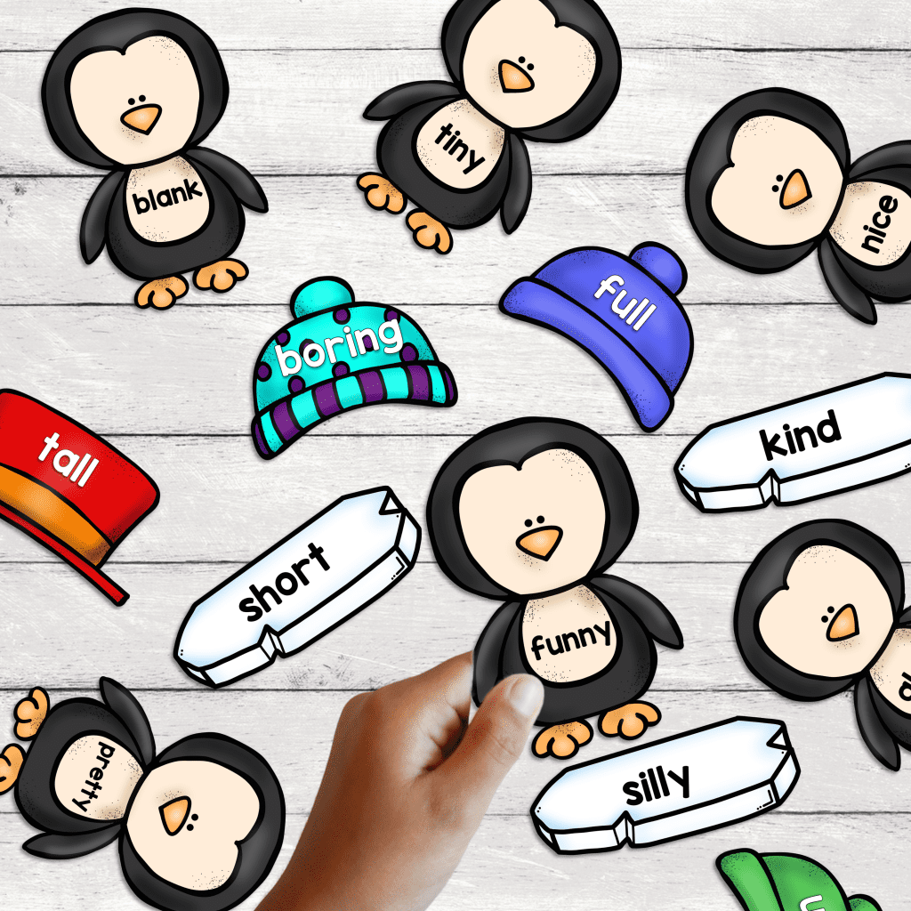 Synonyms and Antonym Penguins Center is a fun and interactive way for students to practice finding synonyms and antonyms for words. The object of the center is to match each penguin to the correct hat that is the words antonym as well as the correct ice patch that has the words synonym!