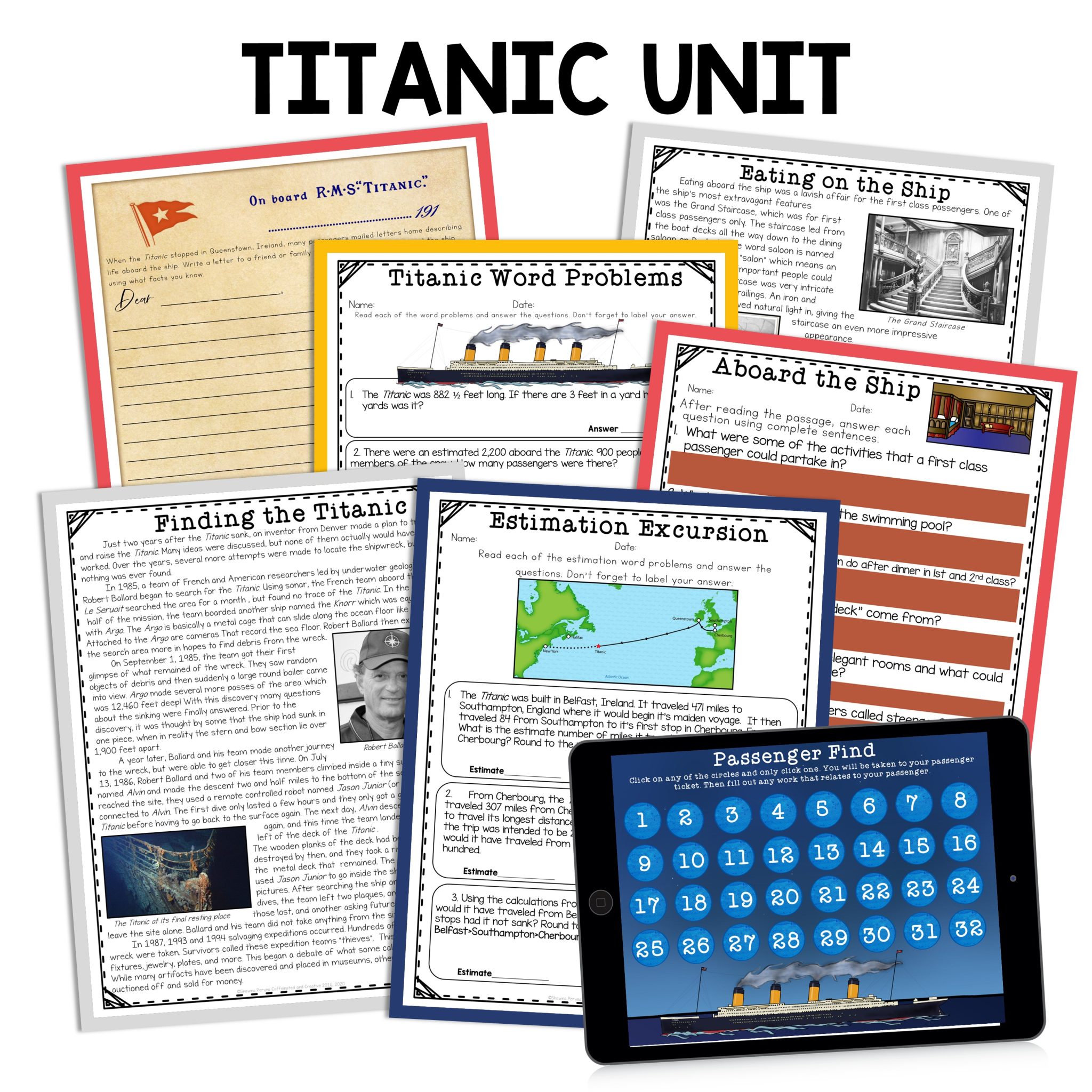 Are you looking for a way to teach your students all about Titanic!? This mega bundle is an interactive and educational way to teach students all about the Titanic. Using reading passages, games, boarding passes, Titanic-themed math printables, ideas for the classroom and so much more, they will learn all about the ill-fated ship. 